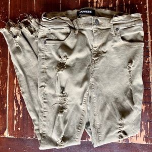Express Olive Green Super Distressed Ankle Legging